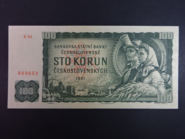 100 Kčs 1961 série X 02, číslovač 1c, vodoznak 13