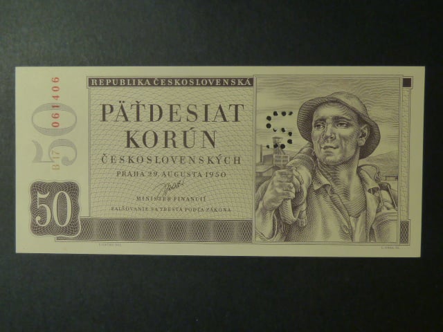 50 Kčs 1950 série B 17, perf. "S"