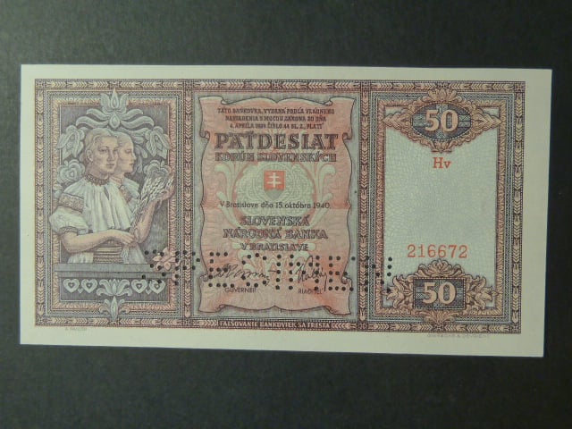 50 Ks 1940 série Hv, perf. SPECIMEN dole
