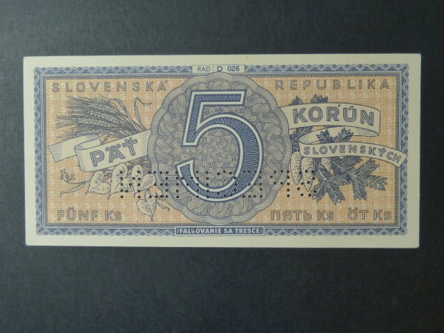 5 Ks 1945 série D 026, perf. SPECIMEN dole