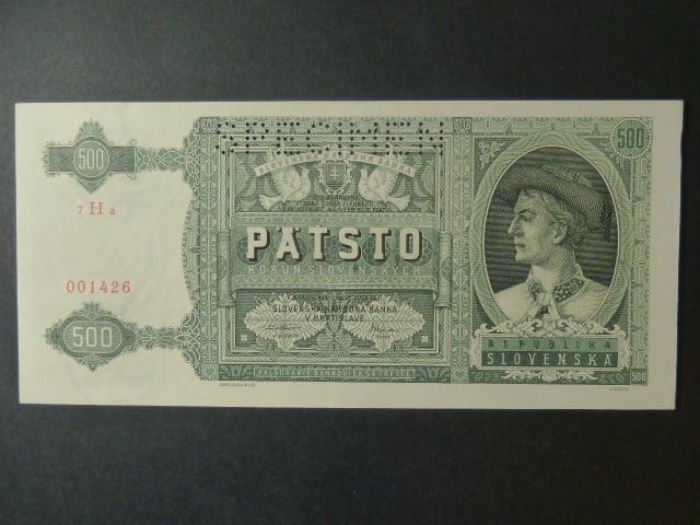 500 Ks 1941 série 7Ha, perf. SPECIMEN nahoře