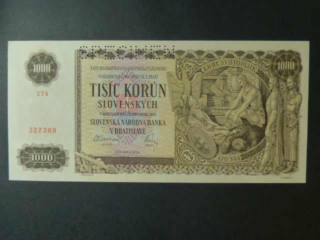 1000 Ks 1940 série 2T4, perf. SPECIMEN nahoře