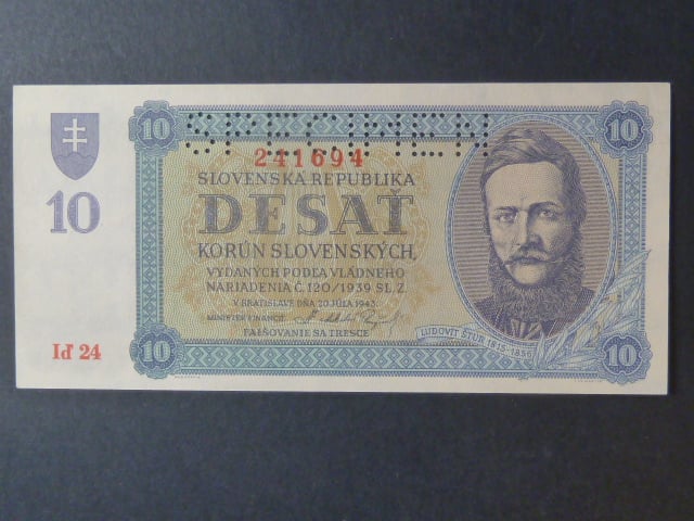 10 Ks 1943 série Iď 24, perf. SPECIMEN nahoře