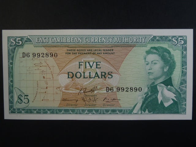 VÝCHODOKARIBSKÉ STÁTY, 5 Dollars 1974, Prefix D6, BNB. B102c10, Pi. 14