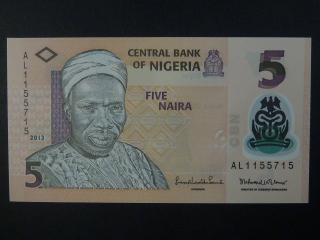 NIGÉRIE, 5 Naira 2013, BNB. B234e, Pi. 38