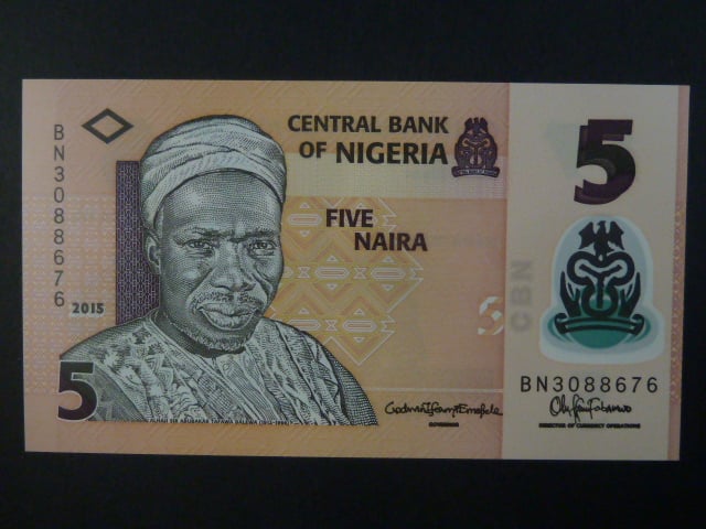 NIGÉRIE, 5 Naira 2015, BNB. B234g, Pi. 38