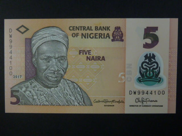 NIGÉRIE, 5 Naira 2017, BNB. B234i, Pi. 38