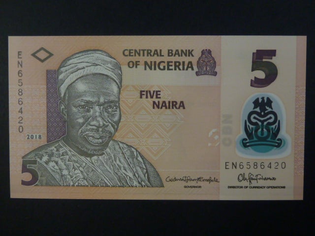 NIGÉRIE, 5 Naira 2018, BNB. B234j, Pi. 38