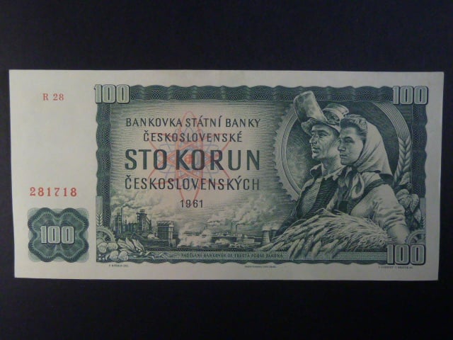 100 Kčs 1961 série R 28, úzký číslovač 1a