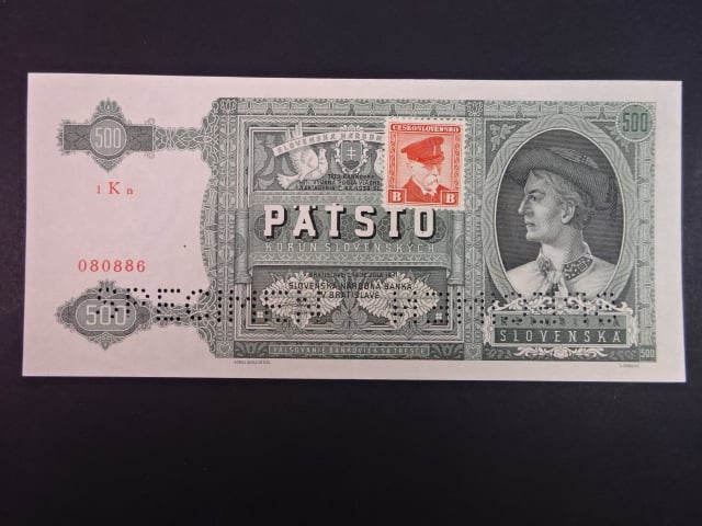 500 Ks 1941 kolkovaná série 1Kn, 2x perf. SPECIMEN dole