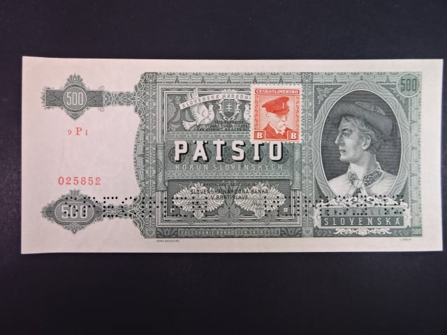 500 Ks 1941 kolkovaná série 9Pi, 2x perf. SPECIMEN dole