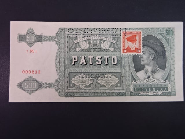 500 Ks 1941 kolkovaná série 7Ml, perf. SPECIMEN nahoře