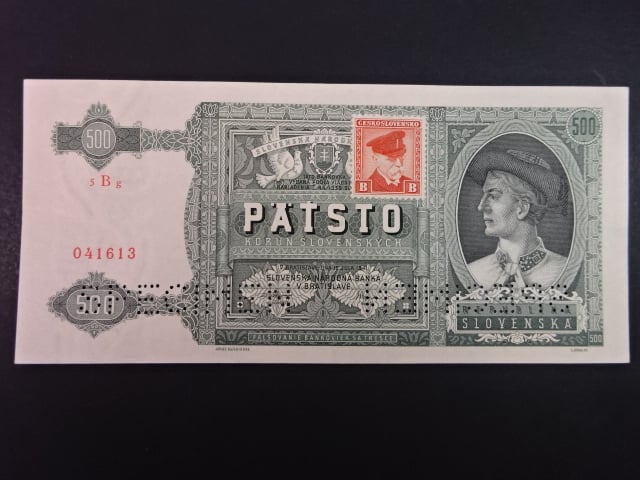 500 Ks 1941 kolkovaná série 5Bg, 2x perf. SPECIMEN dole
