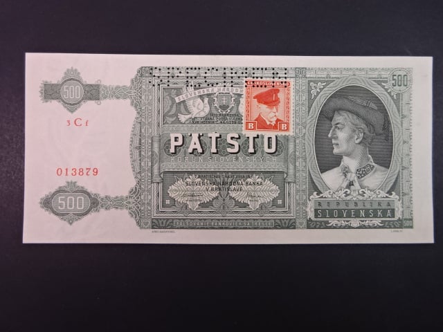 500 Ks 1941 kolkovaná série 3Cf, perf. SPECIMEN nahoře