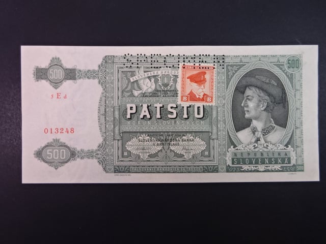 500 Ks 1941 kolkovaná série 5Ed, perf. SPECIMEN nahoře