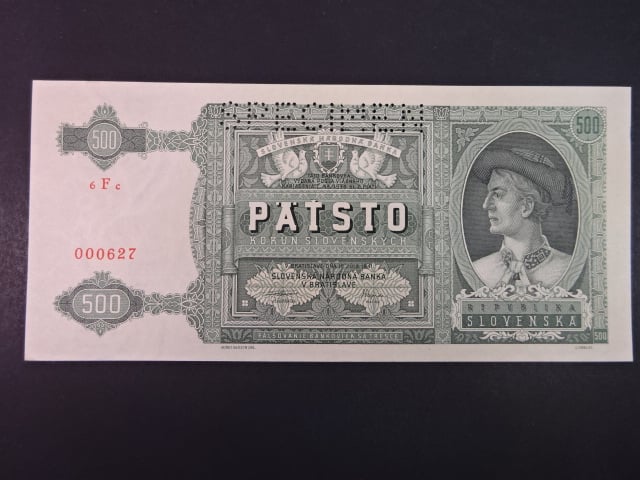 500 Ks 1941 série 6Fc 000627, perf. SPECIMEN nahoře
