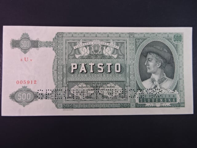 500 Ks 1941 série 8Uv, 2x perf. SPECIMEN dole