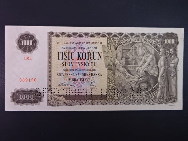 1000 Ks 1940 série 1M1, 2x perf. SPECIMEN dole