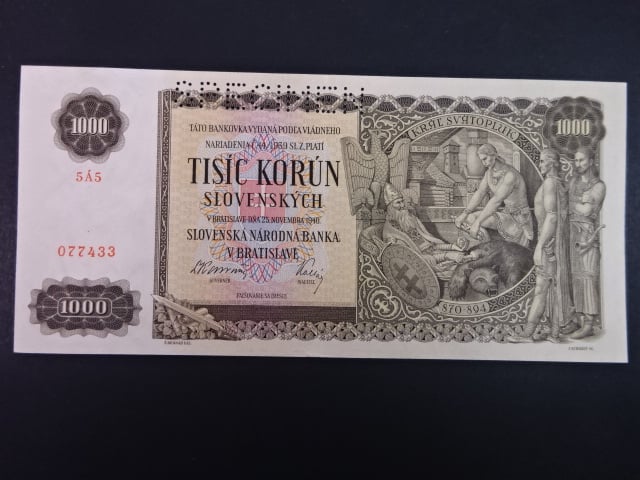 1000 Ks 1940 série 5Á5, perf. SPECIMEN nahoře