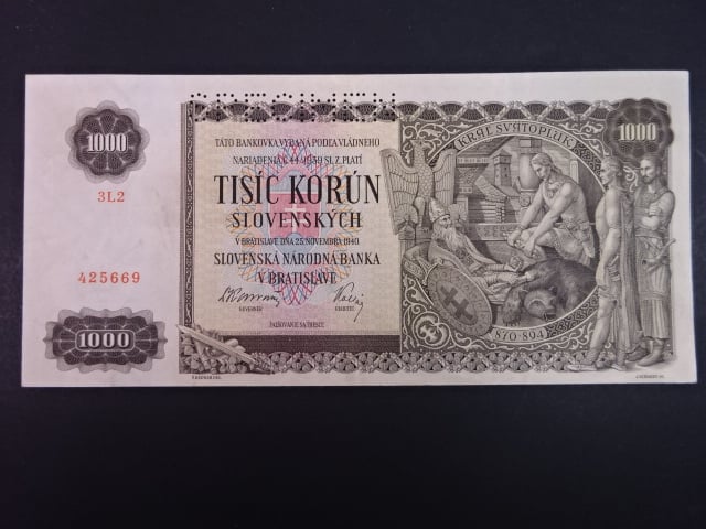 1000 Ks 1940 série 3L2, perf. SPECIMEN nahoře