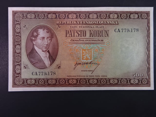 500 Kčs 1945 série CA, perf. "3md" nad sebou
