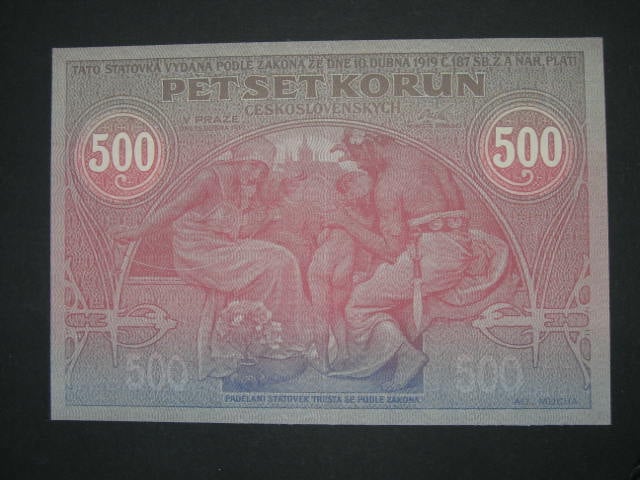500 Kč 1919, nejzachovanější známý kus, oboustranná