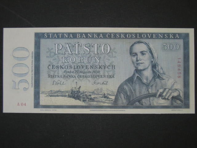 500 Kčs 1952, návrh, oboustranná