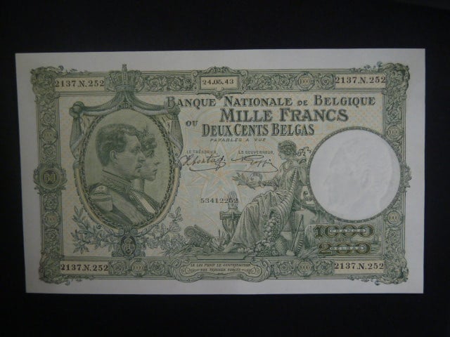 1000 Francs/200 Belgas 1943, BNB. B566b, Pi. 110