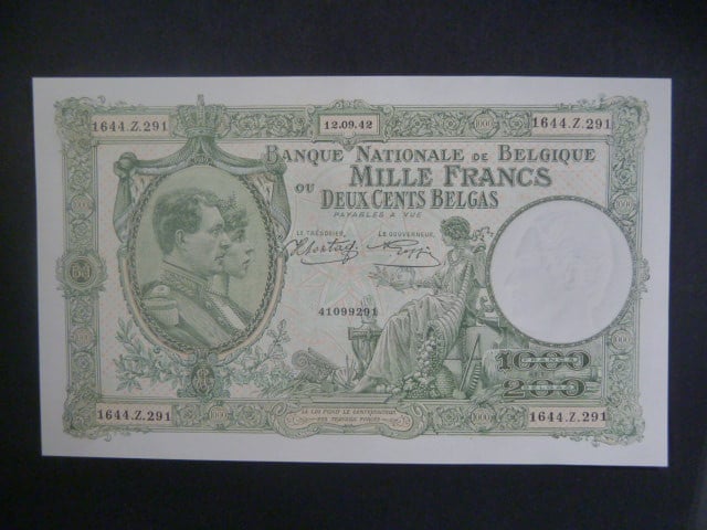 1000 Francs/200 Belgas 1942, BNB. B566b, Pi. 110
