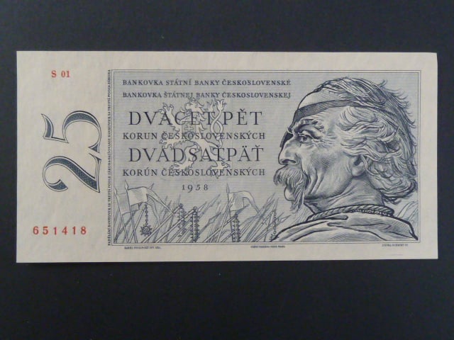 25 Kčs 1958 série S 01 s perf. 3md do obloučku