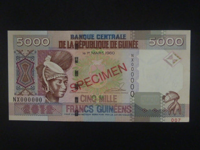 GUINEA, 5000 Francs 2012 SPECIMEN, BNB. B330bs