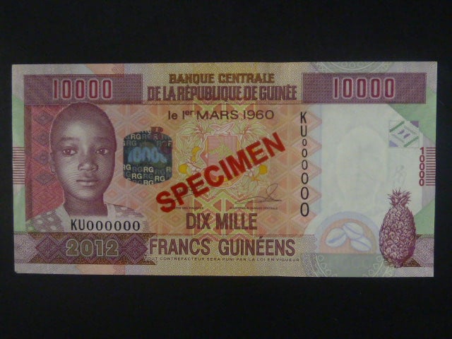GUINEA, 10000 Francs 2012 SPECIMEN, BNB. B336as