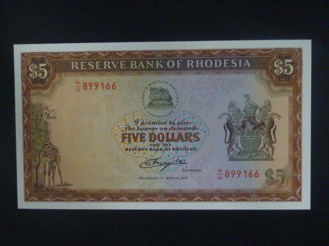 RHODESIE, 5 Dollars 1976, série M14, BNB. B109b, Pi. 32