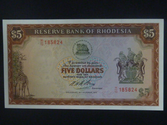 RHODESIE, 5 Dollars 1972, série M10, BNB. B109a, Pi. 32