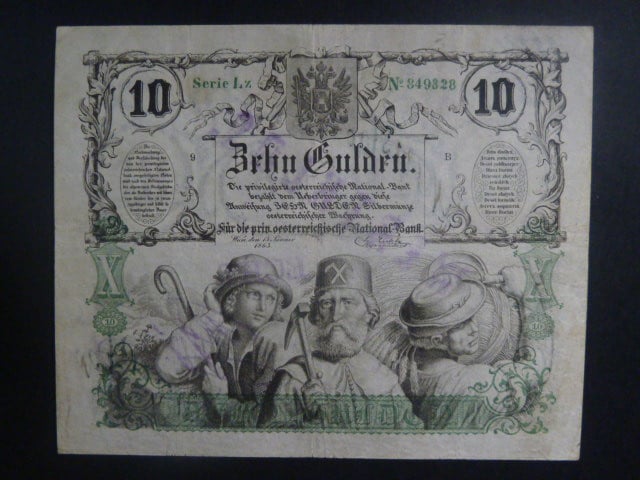 10 Gulden 1863 Serie Lz, na R raz. WERTHLOS ECHT Grofl