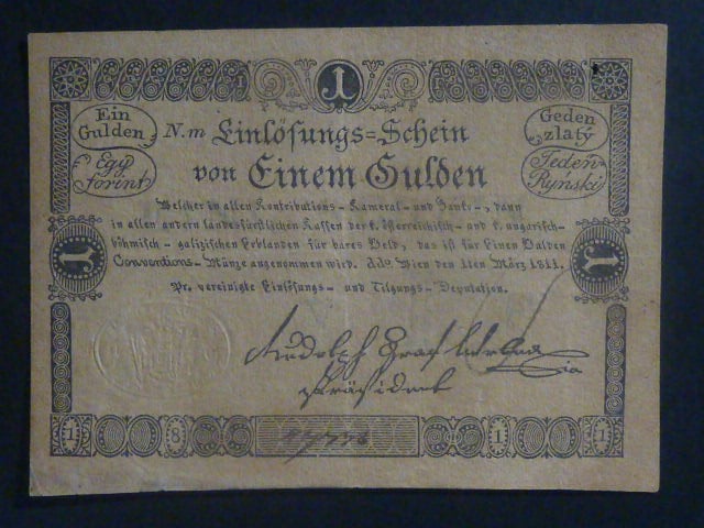 1 Gulden 1811 série Nm, žlutý papír