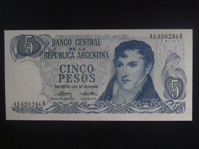 ARGENTINA, 5 Pesos 1974, BNB. B347b, Pi. 294