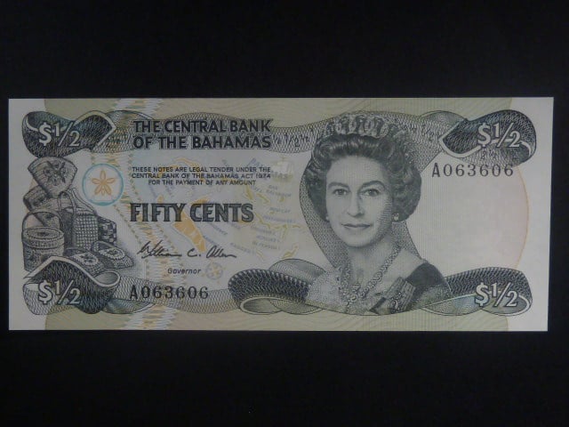 BAHAMY, 1/2 Dollars 1974 (intro. 1984), BNB. B307a, Pi. 42