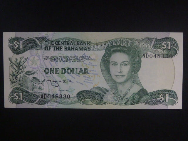 BAHAMY, 1 Dollars 1974 (intro. 1984), varianta podpisu 2, BNB. B308b, Pi. 43