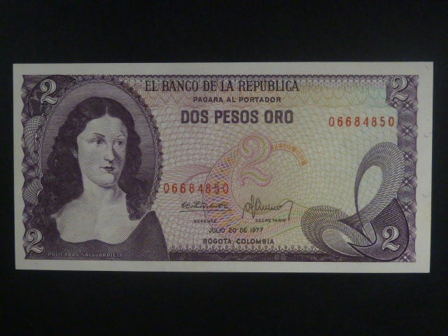 KOLUMBIE, 2 Pesos 1977, BNB. B948f, Pi. 413b