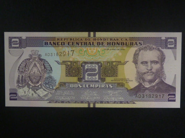 HONDURAS, 2 Lempira 2014, BNB. B345b, Pi. 97b