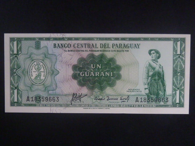 PARAGUAY, 1 Guarani 1952 varianta podpisu 2, BNB. B808b, Pi. 192a
