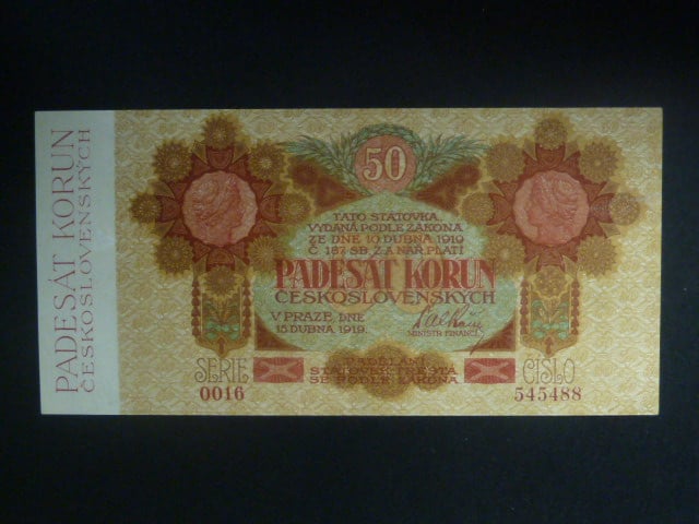 50 Kč 1919 série 0016 úzké číslice