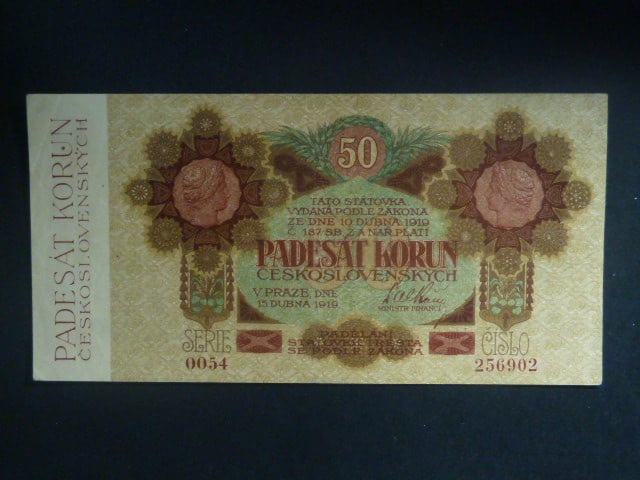 50 Kč 1919 série 0054 úzké číslice