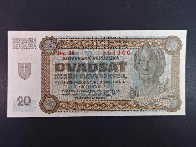 20 Ks 1942 série Dm 50 perf. SPECIMEN nahoře