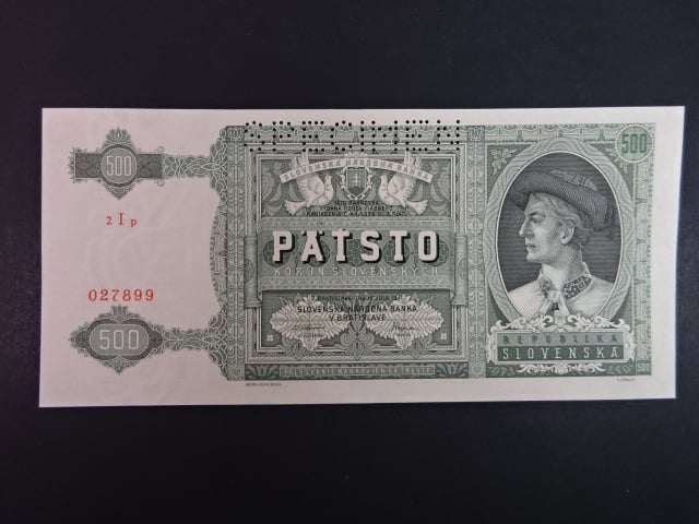 500 Ks 1941 série 2Ip, perf. SPECIMEN nahoře