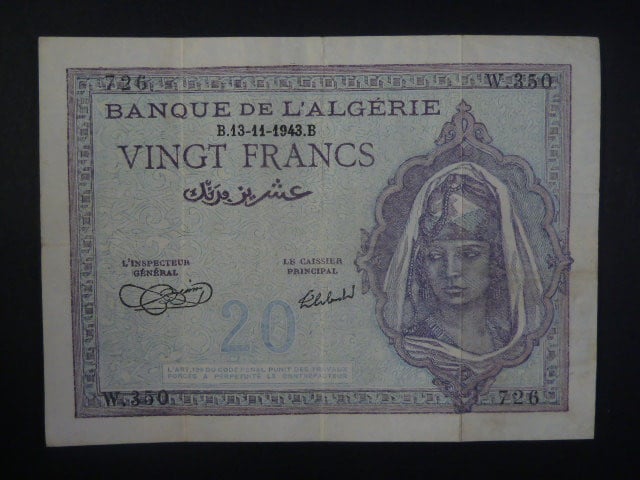 ALŽÍR, 20 Francs 1943, BNB. B135a
