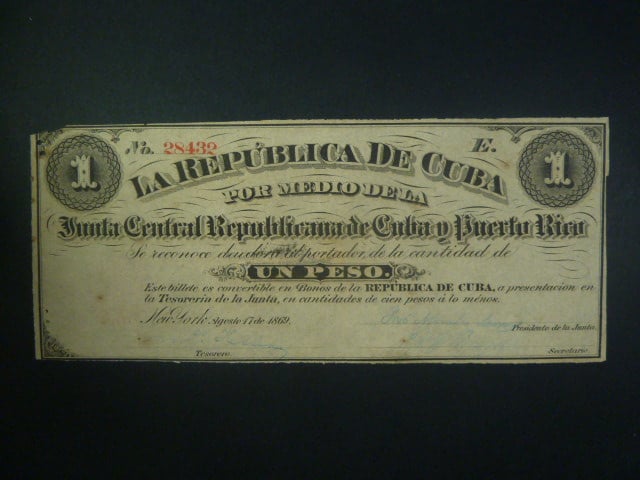 KUBA,1 peso 1896 Junta Central Republicana, BNB. B601a, Pi. 64