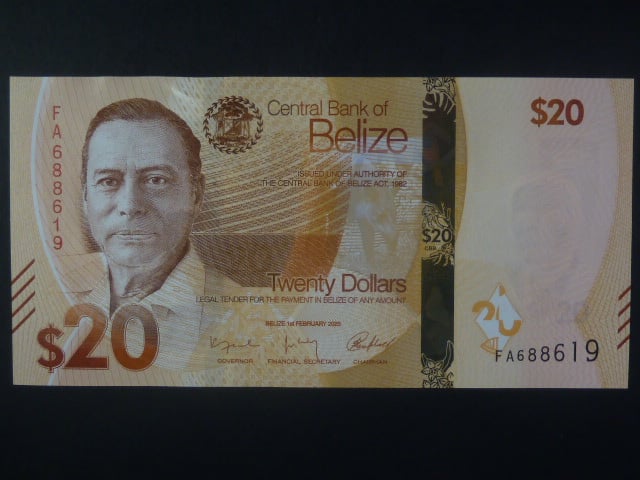 BELIZE, 20 Dollars 2025, BNB. B334a
