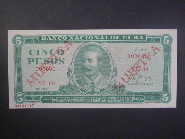 KUBA, 5 Pesos 1988 specimen MUESTRA, BNB. B825is, Pi. 92